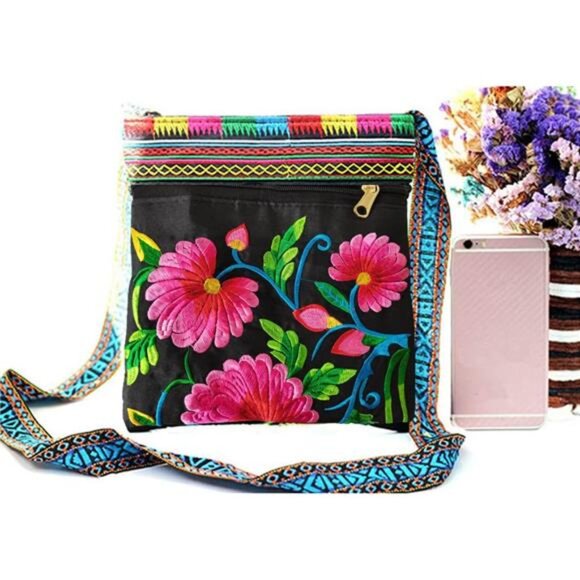 Hobo Crossbody Bag for women, Vintage Ethnic Tribal Embroidered Boho Hippie Tote - Picture 2 of 7